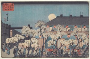 Nächtliche Betrachtung der Kirschblüten entlang des Nakano-cho in Shin-Yoshiwara, aus der Serie Berühmte Orte in der östlichen Hauptstadt von Utagawa Hiroshige