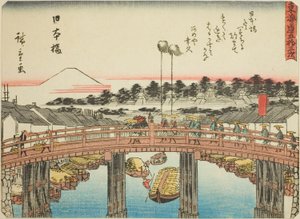 Nihonbashi, aus der Serie "Dreiundfünfzig Stationen des Tokaido (Tokaido gojusan tsugi)," auch bekannt als die Tokaido mit Gedicht (Kyoka iri Tokaido)