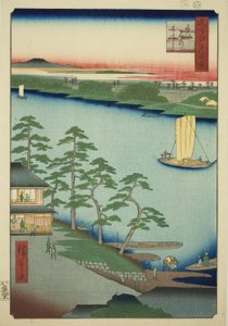 Niijuku-Fähre (Niijuku no watashi), aus der Serie "Hundert berühmte Ansichten von Edo (Meisho Edo hyakkei)"