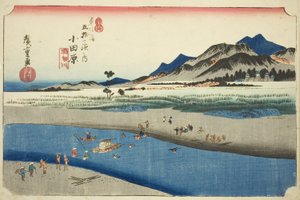 Odawara: Der Sakawa-Fluss (Odawara, Sakawagawa), aus der Serie "Dreiundfünfzig Stationen der Tokaido-Straße (Tokaido gojusan tsugi no uchi)", auch bekannt als Hoeido Tokaido