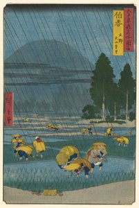 Ono, Fernsicht auf den Berg Daisen in der Provinz Hoki, aus der Serie Berühmte Orte in den Sechzig Provinzen von Utagawa Hiroshige