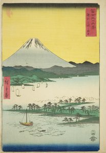 Kiefernstrand bei Miho in der Provinz Suruga, aus der Serie "Sechsunddreißig Ansichten des Berges Fuji"