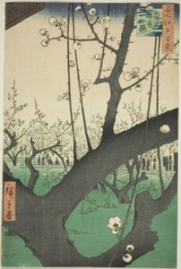 Pflaumengarten in Kameido (Kameido Umeyashiki), aus der Serie "Hundert berühmte Ansichten von Edo (Meisho Edo hyakkei)" von Utagawa Hiroshige