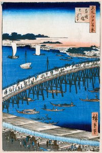 Flussufer an der Ryogoku-Brücke Hundert berühmte Ansichten von Edo, 1856-1858 von Utagawa Hiroshige