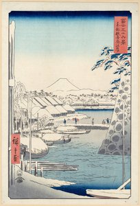 Flussufer bei Sukiya in Edo (Tōto Sukiya-gashi), aus der Serie Sechsunddreißig Ansichten des Berges Fuji von Utagawa Hiroshige
