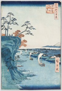 Der Fluss Tone bei Konodai, Tafel 95 aus der Folge „Hundert berühmte Ansichten von Edo“ von Utagawa Hiroshige