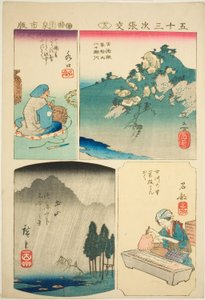 Sakanoshita, Minakuchi, Tsuchiyama und Ishibe, Nr. 13 aus der Serie "Ausschnitte für die 53 Stationen (Gojusan tsugi harimaze)"