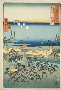 Provinz Settsu: Idemi-Strand bei Sumiyoshi, aus der Serie "Berühmte Orte in den sechzig Provinzen"