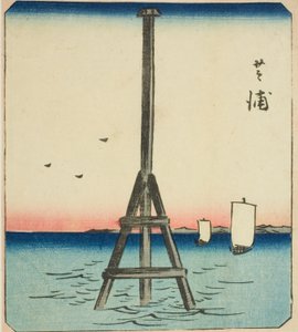 Shibaura, Abschnitt eines Blattes aus der Serie "Ausschnitte berühmter Orte in Edo" von Utagawa Hiroshige