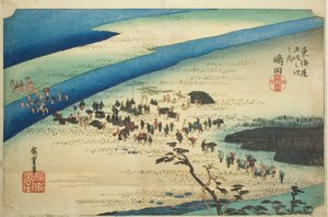 Shimada: Die Suruga-Bank des Oi-Flusses, aus der Serie "Die dreiundfünfzig Stationen der Tokaido-Straße"