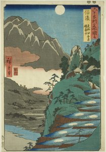Provinz Shinano: Der Mond spiegelt sich in den Sarashina-Reisfeldern nahe dem Berg Kyodai, aus der Serie Berühmte Orte in den sechzig Provinzen