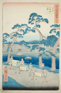 Shono: Antike Stätte des Shiratori-Hügels, Nr. 46 aus der Serie "Berühmte Ansichten der dreiundfünfzig Stationen" von Utagawa Hiroshige