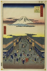 Surugacho, aus der Serie "Hundert berühmte Ansichten von Edo (Meisho Edo hyakkei)" von Utagawa Hiroshige