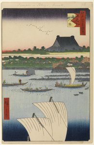 Teppozu und Tsukiji Honganji-Tempel, Nr. 78 aus Einhundert berühmte Ansichten von Edo, 1858