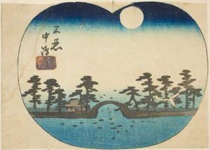 Der Benten-Schrein auf der inneren Insel des Shinobazu-Teichs, Abschnitt eines Blattes aus der Serie "Ausschnitte berühmter Orte in Edo"