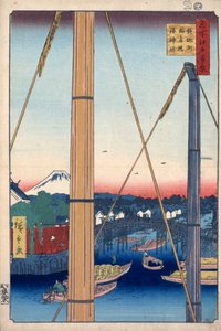 Der Hafenschrein und die Inari-Brücke in Teppozu, Hundert berühmte Ansichten von Edo, 1856-1858