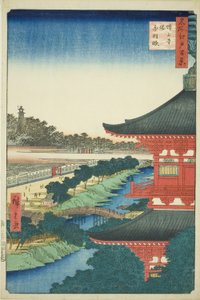 Die Pagode im Zojo-Tempel und Akabane (Zojoji to, Akabane), aus der Serie "Hundert berühmte Ansichten von Edo (Meisho Edo hyakkei)"