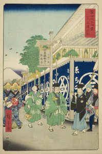 Der Suruga-Distrikt in der östlichen Hauptstadt, aus der Serie "Sechsunddreißig Ansichten des Berges Fuji"