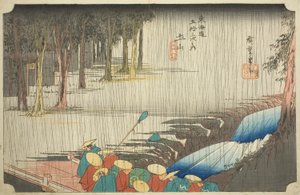 Tsuchiyama: Frühlingsregen, aus der Serie "Dreiundfünfzig Stationen des Tokaido" von Utagawa Hiroshige