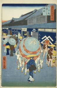 Ansicht von Nihonbashi Tori-itchome (Nihonbashi Tori-itchome ryakuzu), aus der Serie "Hundert berühmte Ansichten von Edo (Meisho Edo hyakkei)"