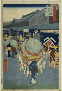 Ansicht von Nihonbashi Tori-itchome (Nihonbashi Tori-itchome ryakuzu), aus der Serie "Hundert berühmte Ansichten von Edo (Meisho Edo hyakkei)"