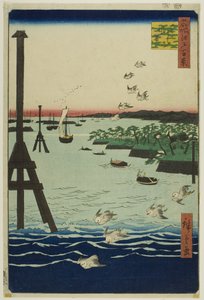 Blick auf die Shiba-Bucht (Shibaura no fukei), aus der Serie "Hundert berühmte Ansichten von Edo (Meisho Edo hyakkei)"