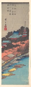 Ansicht des Asakusa Kinryuzan Tempels von der Azuma-Brücke im Regen