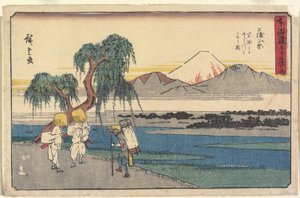 Blick auf den Fuji-Fluss von Iwabuchi in Kanbara von Utagawa Hiroshige