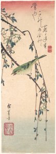 Singvogel auf einem Pflaumenzweig von Utagawa Hiroshige