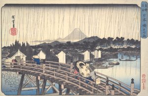 Weißer Regen auf der Nihon-Brücke, aus der Serie Berühmte Orte der östlichen Hauptstadt von Utagawa Hiroshige