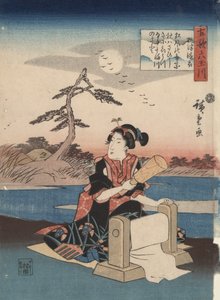 Frau beim Tuchwalken in der Provinz Settsu, aus der Serie Sechs Juwelenflüsse in alten Gedichten von Utagawa Hiroshige