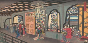 Obergeschoss des Gankiro-Teehauses in Yokohama, 4. Monat, 1860