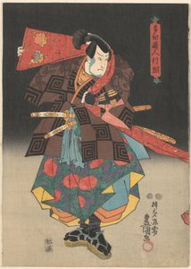 Schauspieler mit rotem Banner und Sandalen von Utagawa Kunisada (I)