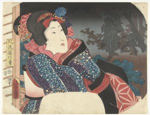 Frau bedeckt Laterne mit Kimono von Utagawa Kunisada (I)