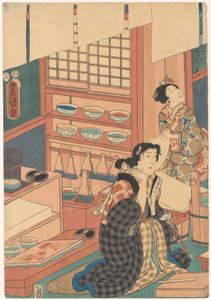 Frauen machen Drucke (linker Teil) von Utagawa Kunisada (I)