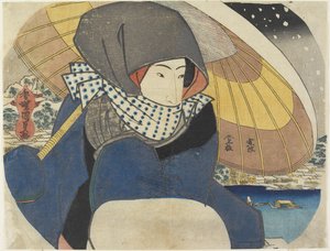 (Frau mit Kapuze und Regenschirm), 1818