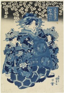 Eine der sieben schönen Kurtisanen des Ebiya-Hauses, ca. 1808-1829 von Utagawa Kunisada