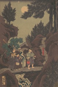 Shanao [Yoshitsune] lernt Kampfkunst in Sojogatani von Utagawa Kunisada