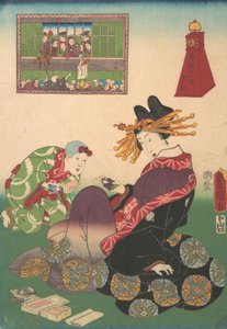 Zwölf Stunden Frühlingsfreuden: Stunde der Ziege von Utagawa Kunisada