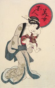 Frau mit einem Baby im Arm von Utagawa Kunisada