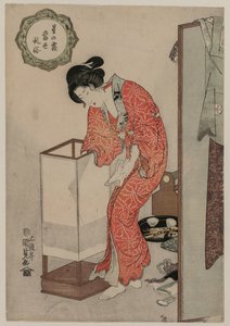 Frau löscht ein Licht aus der Serie Moderne Bräuche: Frost unter den Sternen, ca. 1820 von Utagawa Kunisada