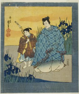 Schauspieler Ichikawa Danjuro VIII als Narihira bei Yatsuhashi aus "Ein sechsteiliges Paravent berühmter Bilder (Meiga rokushi byobu)"