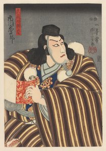 Benkei hält eine Schriftrolle von Utagawa Kuniyoshi
