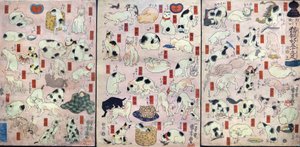 Dreiundfünfzig Katzen als Wortspiele für die Namen der Stationen auf der Tōkaidō-Straße, ca. 1848 von Utagawa Kuniyoshi