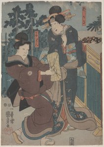 Mädchen mit Geisha von Utagawa Kuniyoshi
