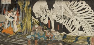 Im zerstörten Palast von Sōma, Masakados Tochter Takiyasha nutzt Zauberei, um Verbündete zu sammeln von Utagawa Kuniyoshi