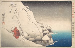 Nichiren im Schnee in Tsukahara, Sodo Provinz, ca. 1840 von Utagawa Kuniyoshi