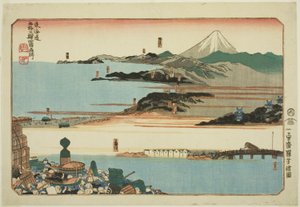 Nihonbashi, Shinagawa, Kawasaki und Kanagawa, aus der Serie "Berühmte Orte an den 53 Stationen des Tokaido, Vier Stationen (Tokaido gojusan eki yonshuku meisho)"