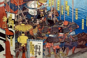 Takeda Shingen besiegt die Streitkräfte von Suwa Yorishige, ca. 1850-51