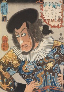 Der Schauspieler Ichikawa Ebizo V als Kezori Kuemon, Holzschnitt, veröffentlicht von Fujiokaya Hikotaro (Shogendo), 8. Monat 1840
